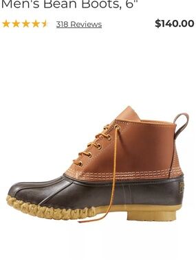 L.L. Bean Men's Two-Tone Brown/Tan 6” Bean Boots